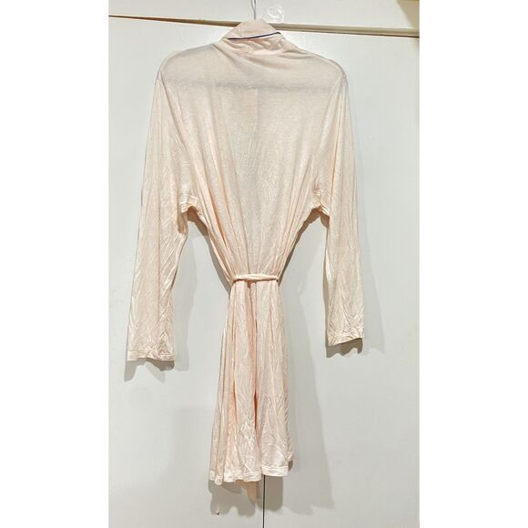 Eberjey Women's Gisele Tuxedo Robe Blush Pink Blue Trimming Long Sleeves Rayon - Picture 9 of 10